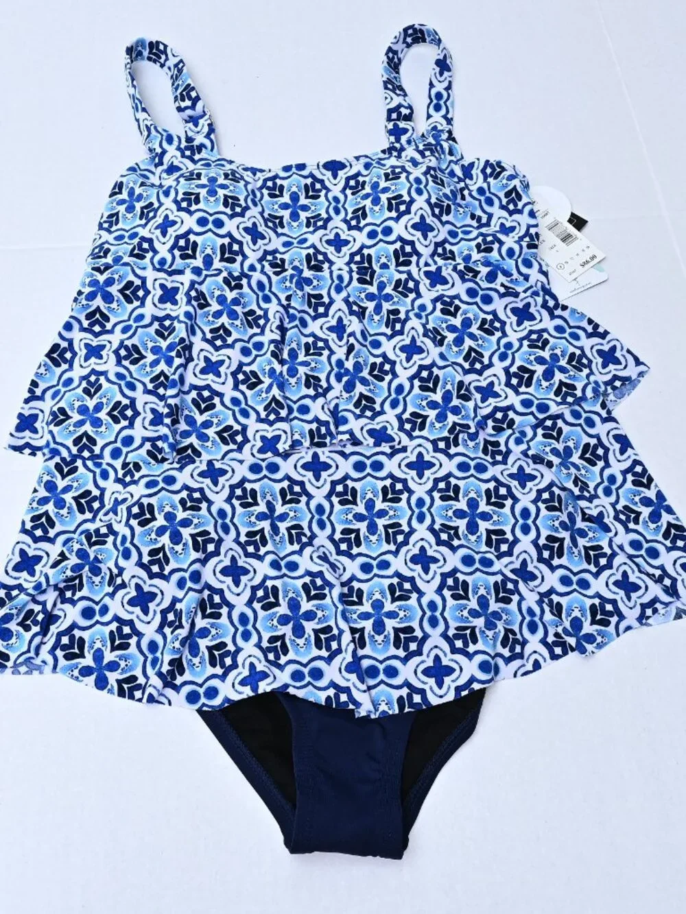 Swim Solutions Women's One Piece High-Low Double-Tier Blue Size 12 NWTS MRSP $86 - Picture 2 of 7